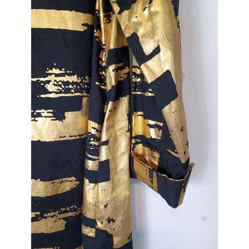 Berek Women Black Gold Metallic Foil Brushstroke Longline Jacket Coat Blazer L - Picture 13 of 13